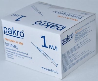 1 мл трехкомпонентный шприц Pakro инсулиновый U100 , с иглой 0,3х13, 100 шт купить оптом в Астрахани